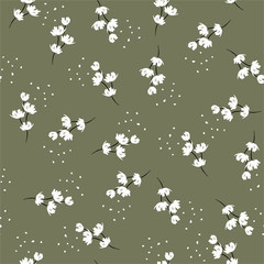 Minimal hand paint brush white floral Seamless repeat pattern with small flowers vector EPS10.Design for fashion,fabric,web,wallpaper,wrapping and all prints