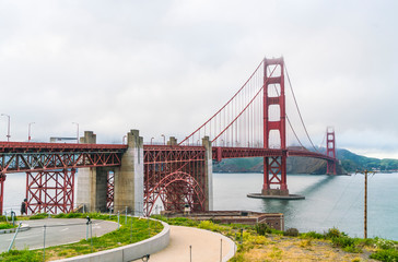 Golden gate when sunset with fog in winter,San francisco,California,usa.