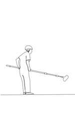 Continuous single line vector illustration of man cleaning the wall