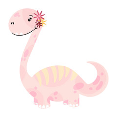 Cute little dinosaur girl. Art dinosaur monster for children's clothing. Vector illustration