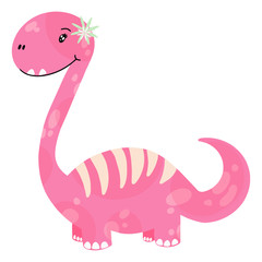 Cute little dinosaur girl. Art dinosaur monster for children's clothing. Vector illustration