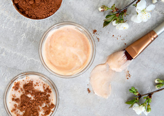 Natural Homemade Face Mask yogurt, cocoa. Beauty Concept