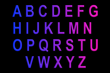gradient color 3d Abc alphabet letters on black background 