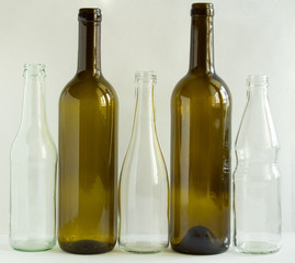 Glass bottles are washed and ready to be recycled. Garbage for recycling