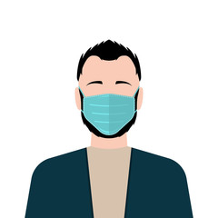 Man wearing medical protective mask. Vector illustration EPS 10
