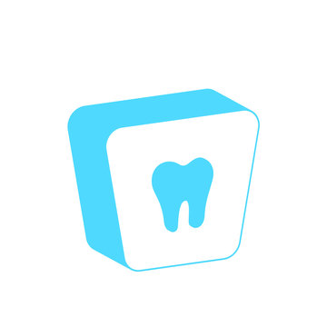 Dental floss with an image of a tooth on a box isolated on a white background, vector stock illustration In the isometric