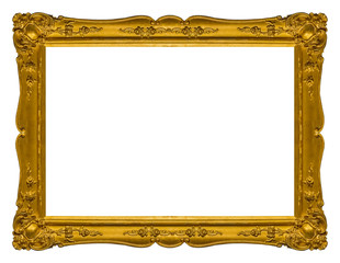 Golden frame for paintings, mirrors or photo isolated on white background