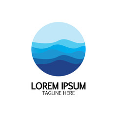 Isolated round shape logo. Blue color logotype. Flowing water image. Sea  ocean  river surface.