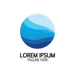 Isolated round shape logo. Blue color logotype. Flowing water image. Sea  ocean  river surface.