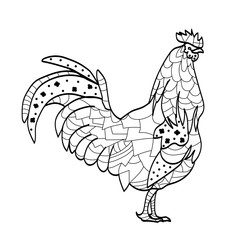 Outline of a rooster on a white background, Doodle illustration