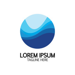 Isolated round shape logo. Blue color logotype. Flowing water image. Sea  ocean  river surface.