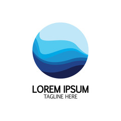 Isolated round shape logo. Blue color logotype. Flowing water image. Sea  ocean  river surface.