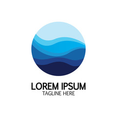 Isolated round shape logo. Blue color logotype. Flowing water image. Sea  ocean  river surface.