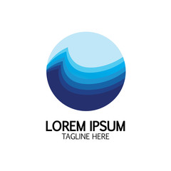 Isolated round shape logo. Blue color logotype. Flowing water image. Sea  ocean  river surface.