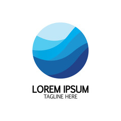 Isolated round shape logo. Blue color logotype. Flowing water image. Sea  ocean  river surface.