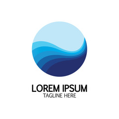Isolated round shape logo. Blue color logotype. Flowing water image. Sea  ocean  river surface.