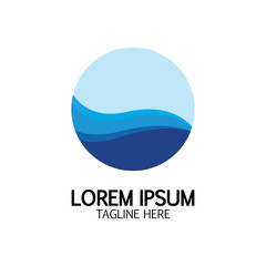 Isolated round shape logo. Blue color logotype. Flowing water image. Sea  ocean  river surface.