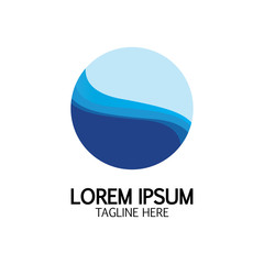 Isolated round shape logo. Blue color logotype. Flowing water image. Sea  ocean  river surface.