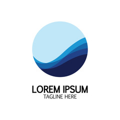 Isolated round shape logo. Blue color logotype. Flowing water image. Sea  ocean  river surface.