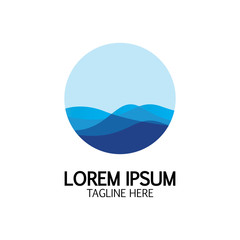 Isolated round shape logo. Blue color logotype. Flowing water image. Sea  ocean  river surface.