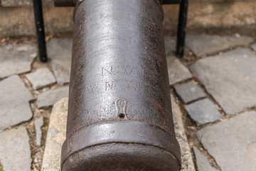 Old cannon on the fortress of Brno. The gun is mounted on the highest point in the city.