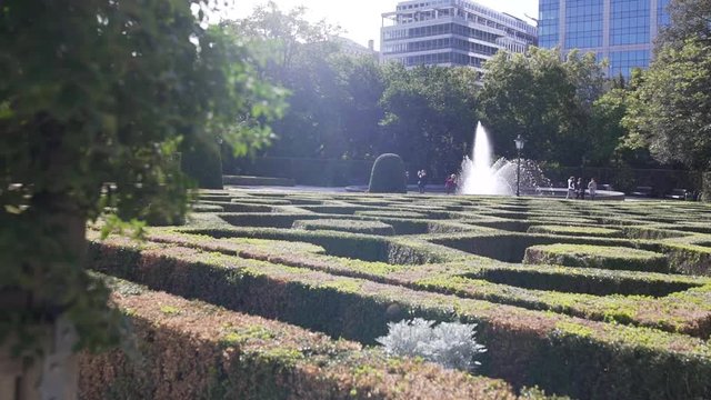 Buxus Maze with fountain in garden in front of le Botanique Brussels Belgium