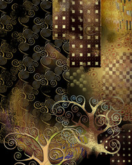 Background in the style of Klimt. Illustration For Wallpaper, Banner, Background, Card, Book, Mural, Illustration, landing page, cover, placard, poster, banner, flyer
