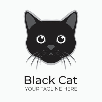 cute black cat face - simple funny cat logo