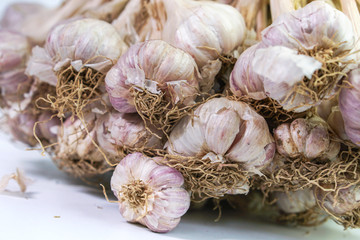 Photos of Thai garlic on white background.