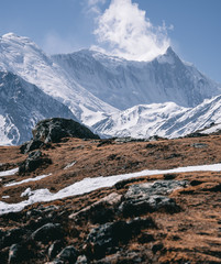 Obraz premium View from ice lake in front of the Annapurna massif, Annapurna Trek, Nepal