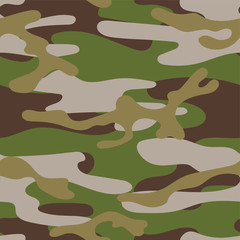 Military camouflage seamless pattern. Khaki texture. Trendy background. Abstract color vector illustration. For design wallpaper, fabric, wrapping paper.