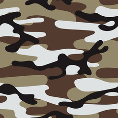 Military camouflage seamless pattern. Khaki texture. Trendy background. Abstract color vector illustration. For design wallpaper, fabric, wrapping paper.