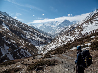 Fototapeta na wymiar View of the Annapurna massif prior to Thorang La pass