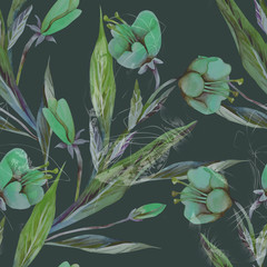Primrose Flowers Seamless Pattern. Watercolor Illustration.
