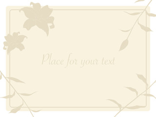 Vector card template with lilies, brown and cream colors Suitable for wedding invitation