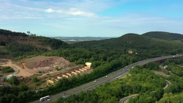Aerial view of excavations in rular area of Rinteln, Germany 
