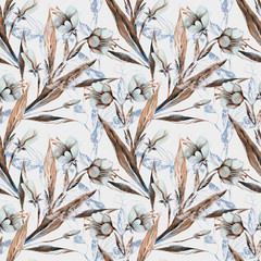 Primrose Flowers Seamless Pattern. Watercolor Illustration.