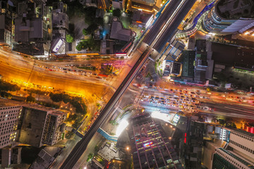 Fototapeta na wymiar Aerial view of Asoke intersection and sky train station in Bangkok Thailand