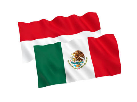 Flags of Mexico and Indonesia on a white background