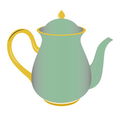 Green teapot with yellow handle
