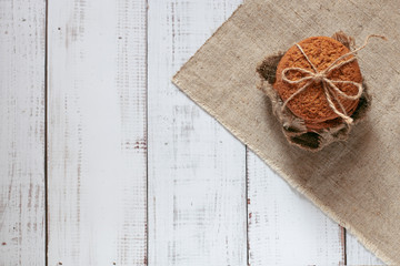 oatmeal cookies tied with a rope, rustic style, home baking, cooking background