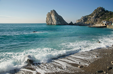 Surf on the Black Sea in winter