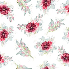 Fotobehang Watercolor seamless pattern floral bouquet clipart. Hand painted digital paper. © tanialerro