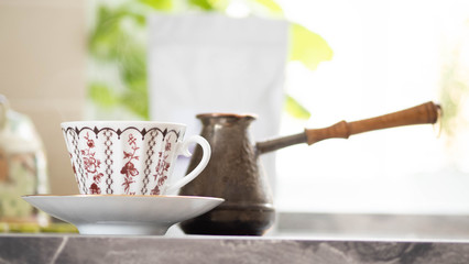 coffee in Turk with a beautiful porcelain Cup
