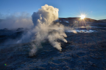 Fototapeta premium Steam of Geyser in Salar de Uyuni