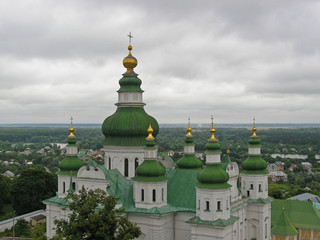 Fototapeta na wymiar Holy Trinity Cathedral in Chernigov, summer cloudy day
