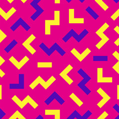 Memphis geometric seamless pattern. 80-90s terndy style. Pattern suitable for posters, postcards, fabric or wrapping pape. Modern color vector background.