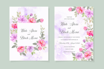 wedding invitation card with soft pink purple floral watercolor