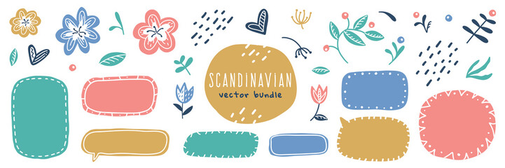scandinavian flowers and frames big vector set - obrazy, fototapety, plakaty