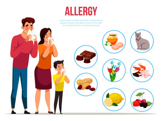 Allergy family concept. Vector character illustration